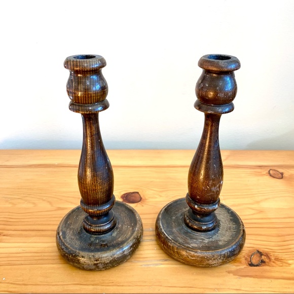 Antique 1880s wood candle sticks England New Orleans handcrafted - Picture 2 of 6